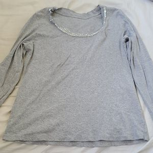 Sequin neck cotton blouse